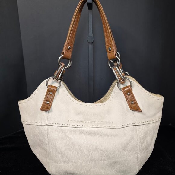 The Sak Genuine Leather Handbag Purse Ivory with Brown Straps - Picture 3 of 16